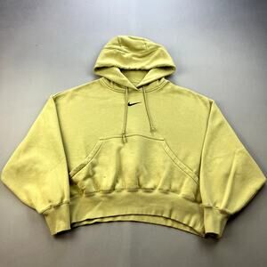 Nike Hoodie Sweatshirt Center Swoosh Womens XS Mustard Yellow Cropped Boxy Fit